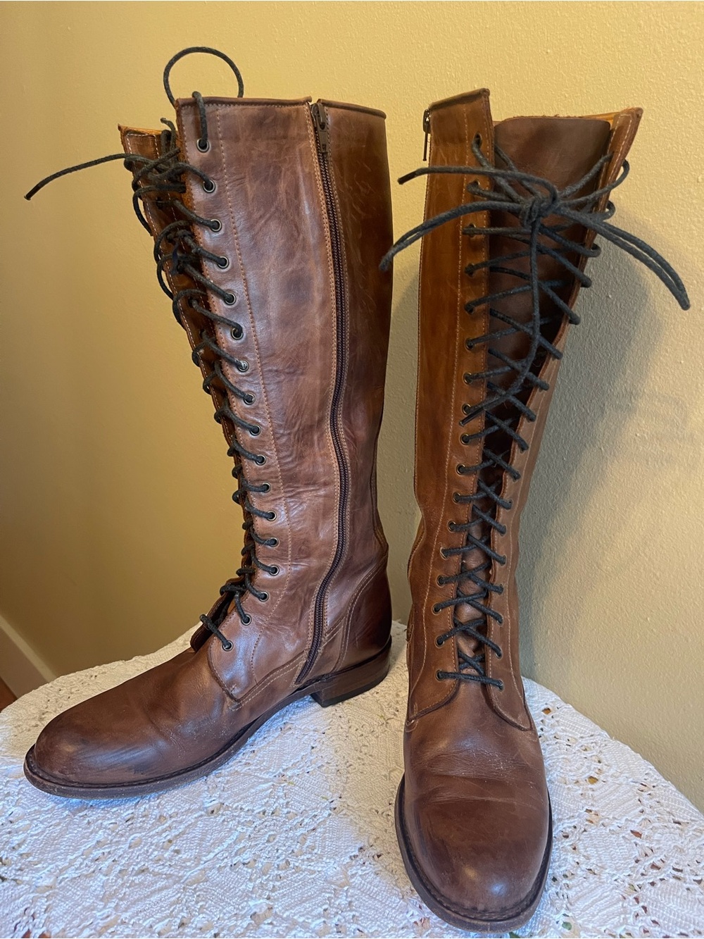 Frye Tall Lace-Up to the knee, Leather Boots - Picture 3 of 7
